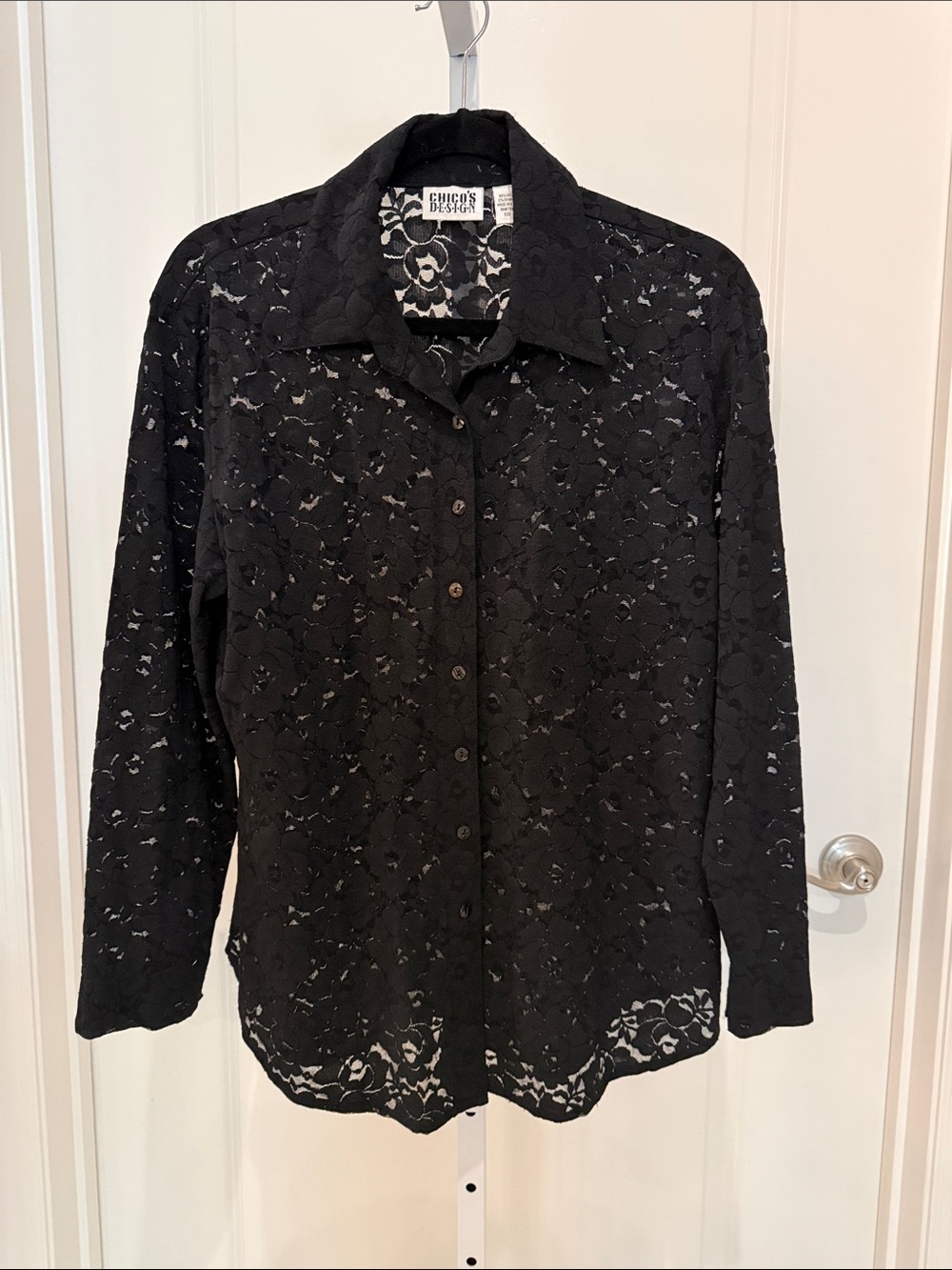 Chico's Black Floral Lace Button-Down Shirt